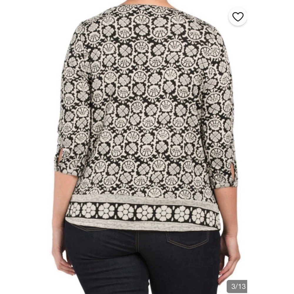 Lucky Brand Women Large Brown Boho Geometric Print Top 3/4 Sleeve Lightweight - Picture 10 of 10